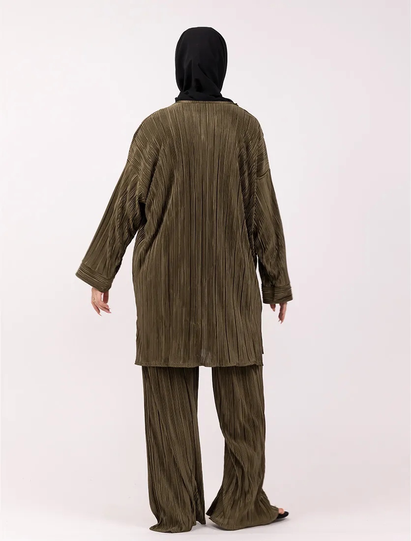 Olive Midi Plisse Co Ord